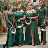 Mismatched Mermaid Beach Green Bridesmaid Dress Sexy Satin Gown Mychicdress
